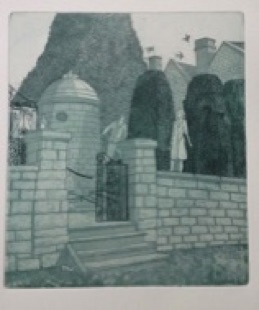 Yew Court Scalby etching by Michael Atkin