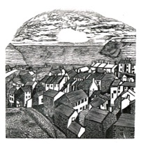 Staithes, wood engraving, 