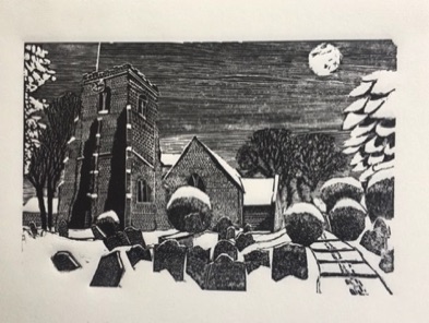 St Laurence's Church Scalby wood engraving by Michael Atkin