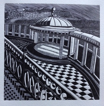 South Bay Scarborough wood engraving by Michael Atkin