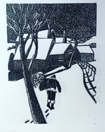 Christmas delivery wood engraving